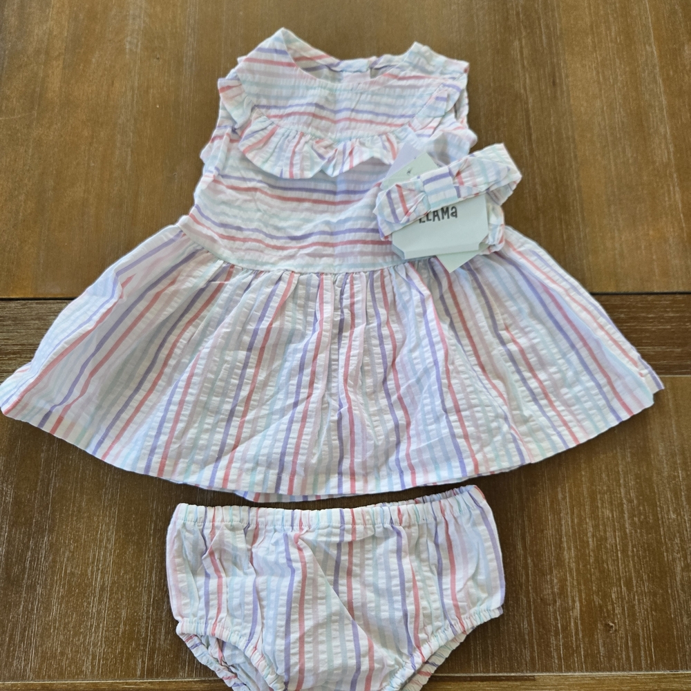 Striped Pink and White Kids Dress Set